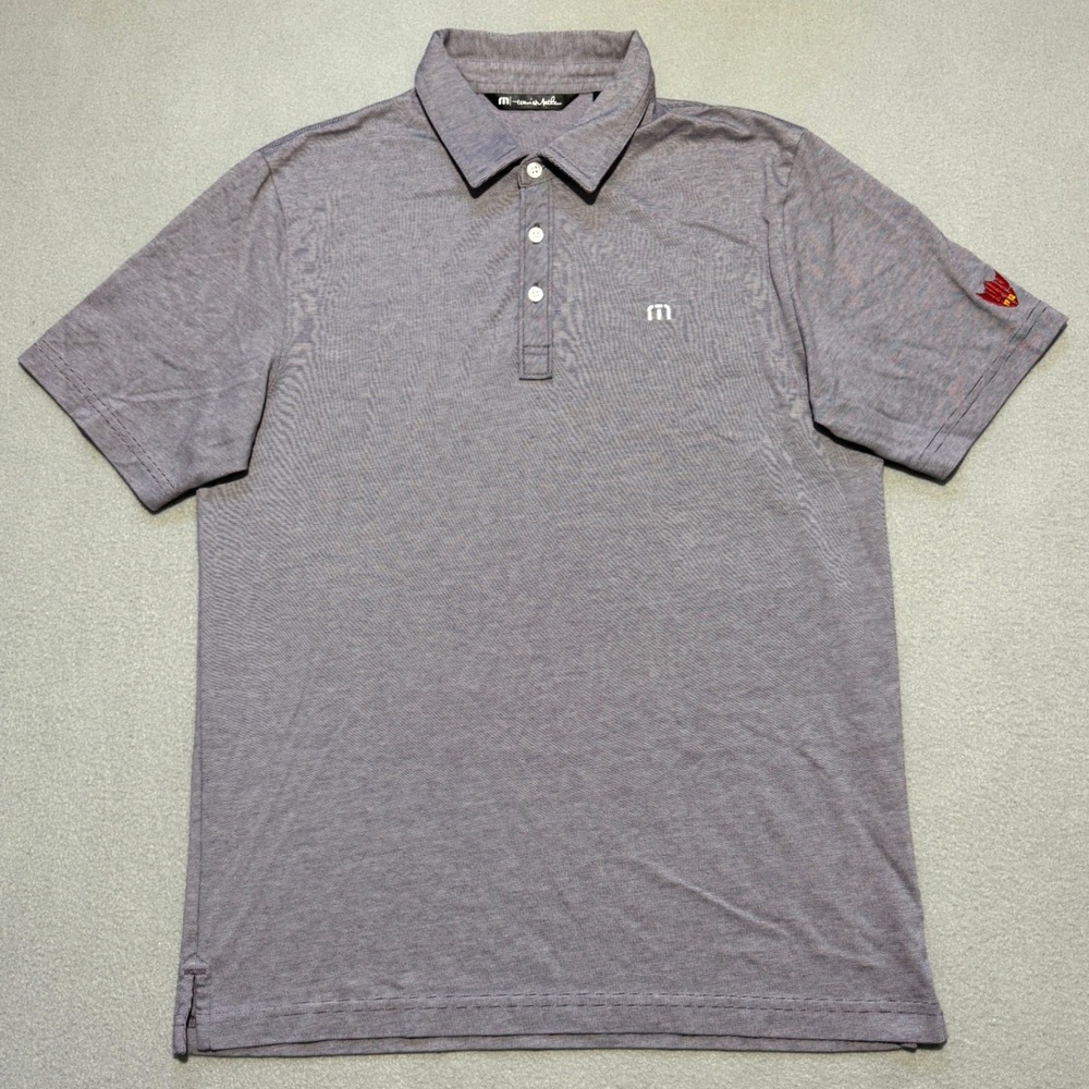 TRAVIS MATHEW Polo Shirt Men M Micro Stripe Gray Pima Cotton Blend Golf LuLu CC - Picture 2 of 13